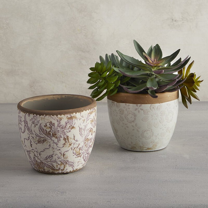 Flower Pot - Cream And Beige