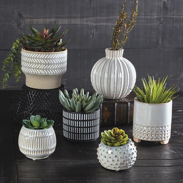 Ceramic Stripes Planter - Black