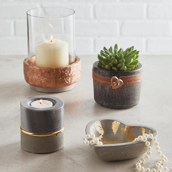 Concrete & Gold Candle Holder