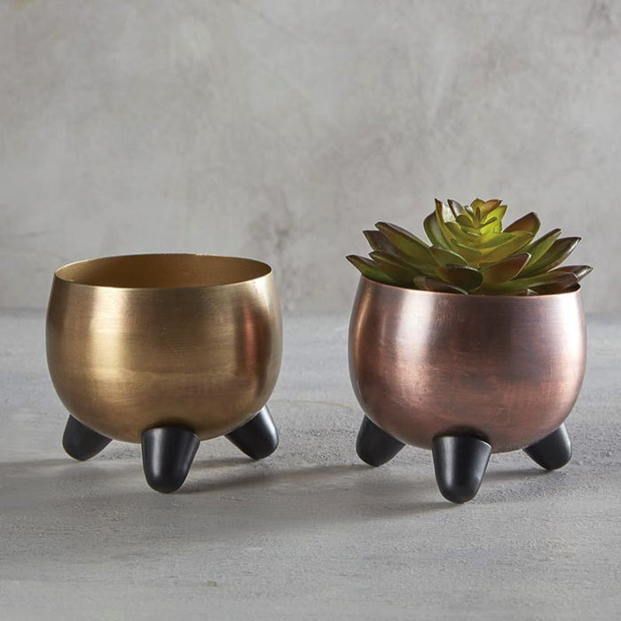 Round Metal Footed Vase - Copper