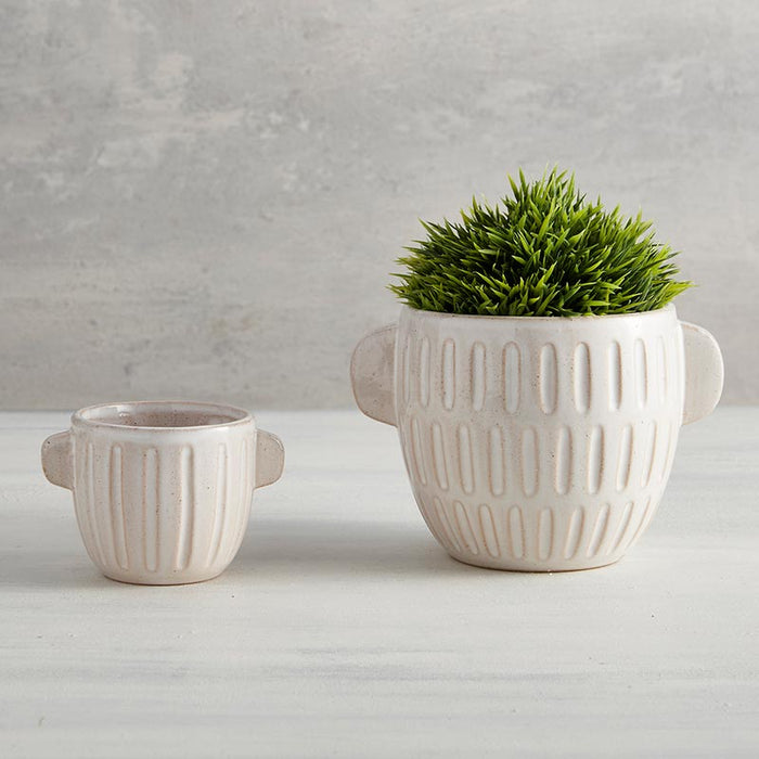 Embossed Stoneware Planter - Size: Large, Large