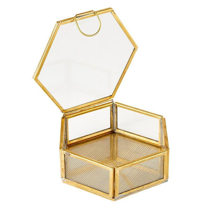 Hexagon Glass Trinklet Box- Size: Large, Large