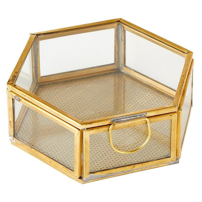 Hexagon Glass Trinklet Box- Size: Large, Large