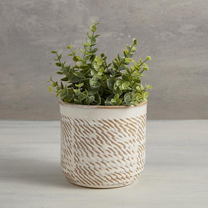 Carved Flower Planter - White