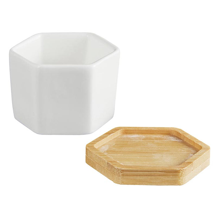 Hexagon Planter With Wood Base