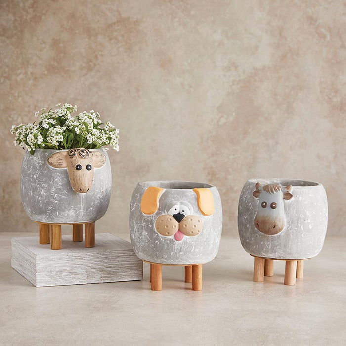 Wooden Leg Planter - Cow