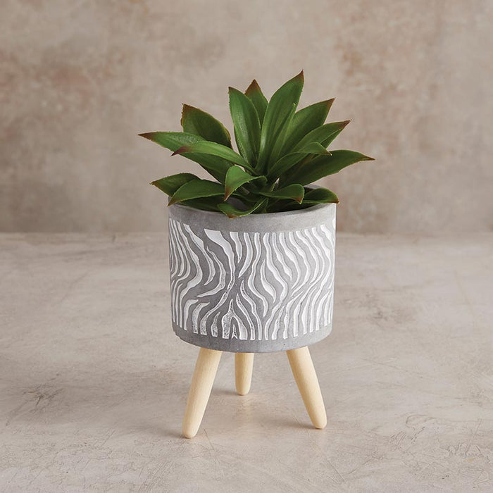 Swirl Cement Planter With Wood Legs