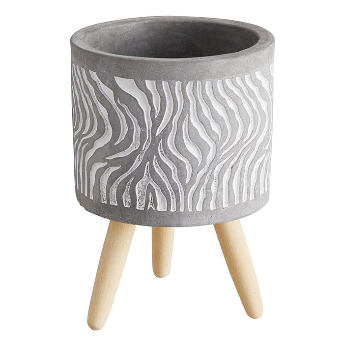 Swirl Cement Planter With Wood Legs