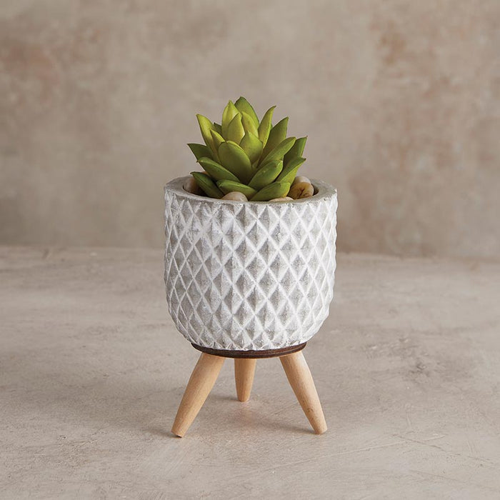 Grid Cement Planter With Wood Legs