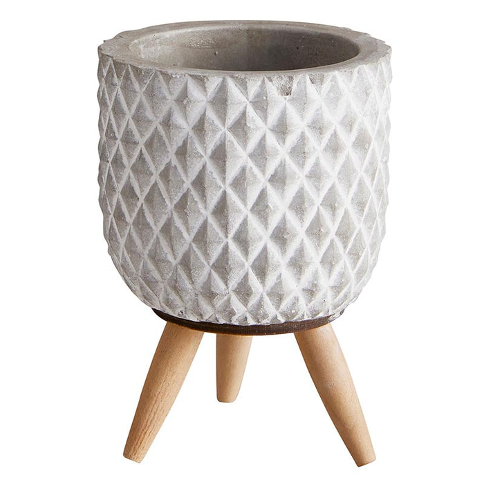 Grid Cement Planter With Wood Legs