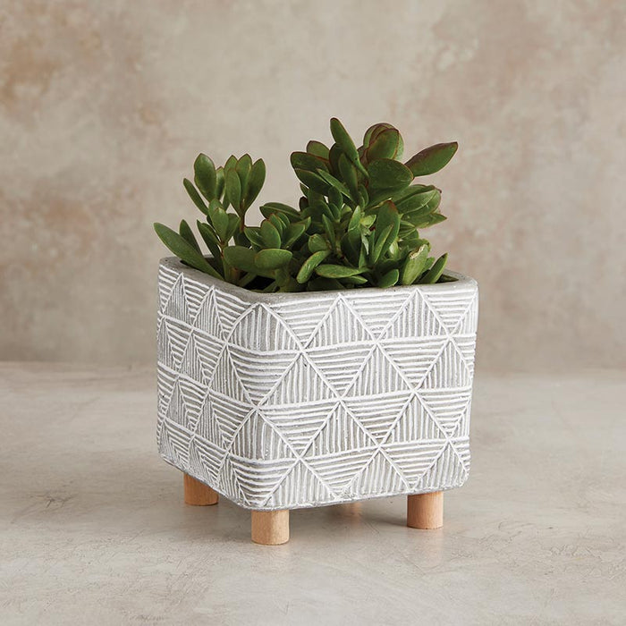 Square Cement Planter With Wood Legs