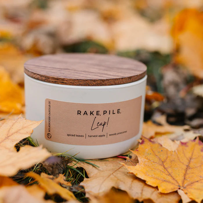 Signature Statement Candle - Rake, Pile, Leap!