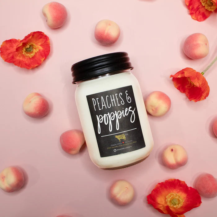 Farmhouse Mason Jar Candle - Peaches & Poppies