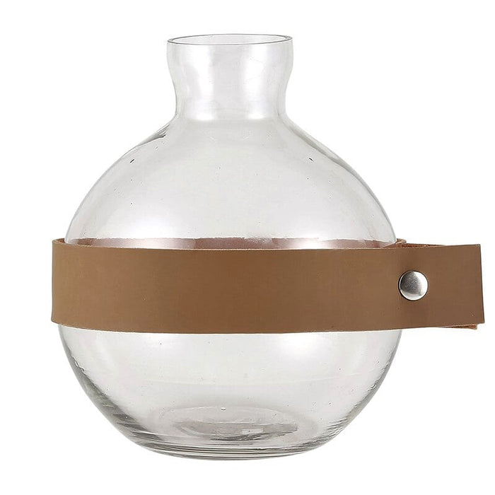 Round Glass & Leather Vase Natural