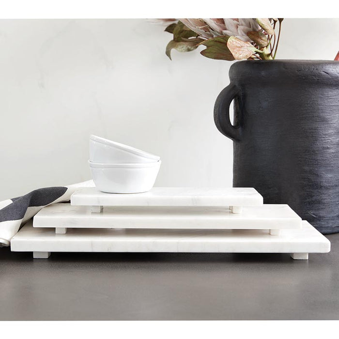 Footed White Marble Tray -Size: Small