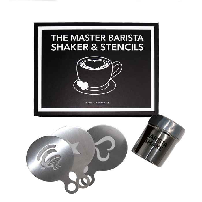 The Master Barista Shaker & Stencils Book Box