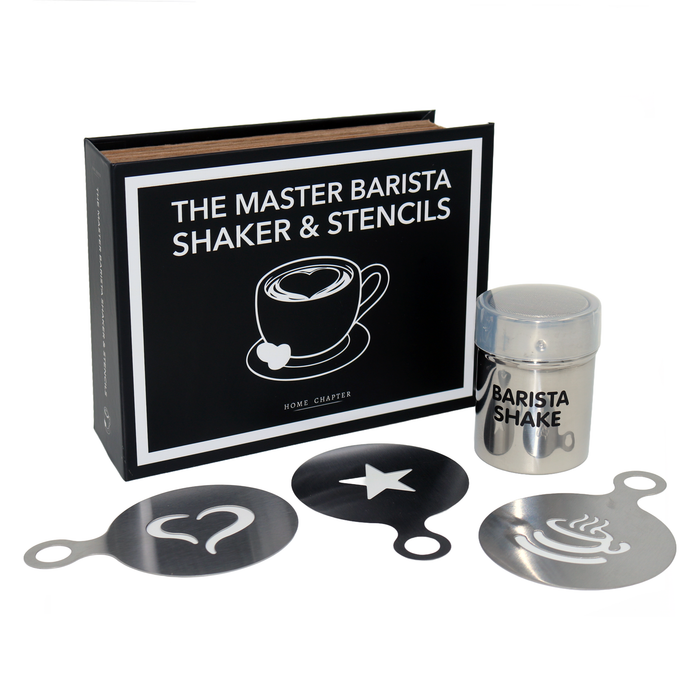 The Master Barista Shaker & Stencils Book Box